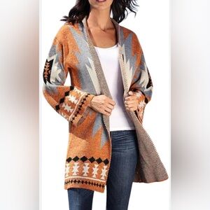 Aztec Open-front Cardigan Duster Sweater